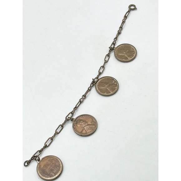 Vintage one cent penny coin charm bracelet - Picture 4 of 5
